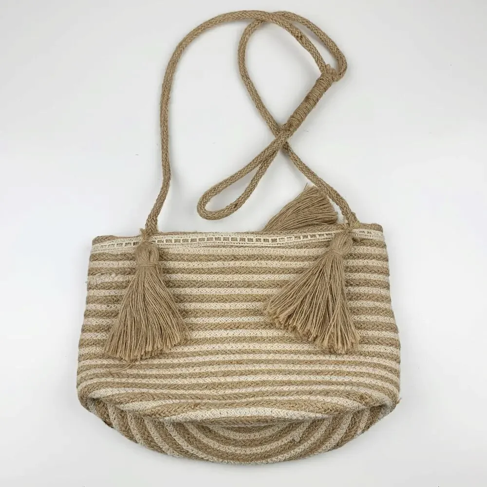 Woven Jute Wall Hanging Bag Basket Storage Organizer Boho Tassels Pot Holder